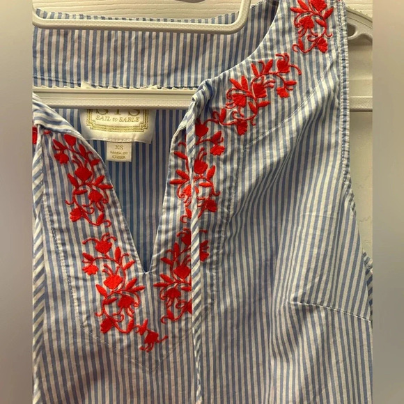 ! Sail To Sable Sts White Blue Stripes Embroidered Sleeveless dress XS - Picture 4 of 5